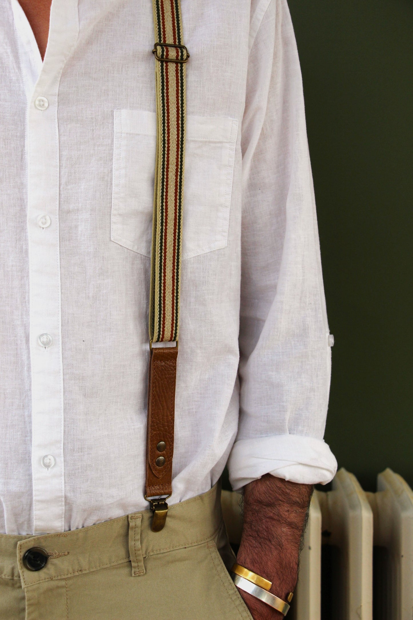 Bretelles en cuir et élastique coton