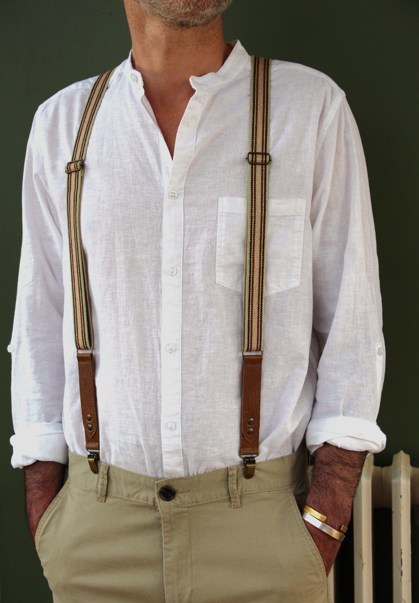 Bretelles en cuir et élastique coton